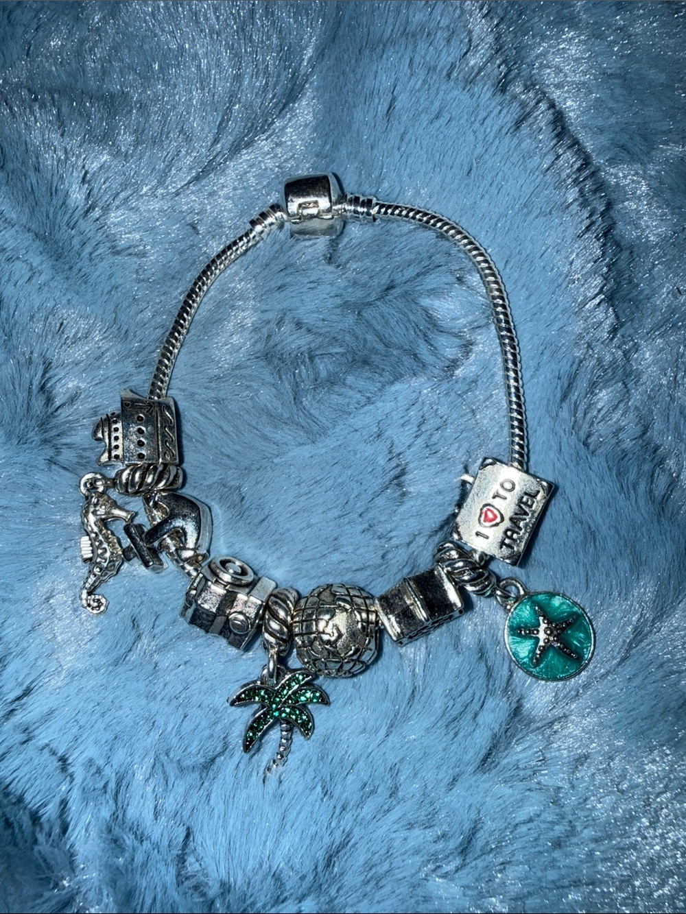 Gold-Tone Travel Charm Bracelet with Green Starfish Accent - Picture 5 of 5